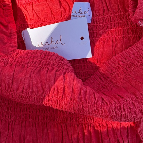 MATERNITY Puff Elbow Sleeve Smocked Linen Mini Dress  Isabel Maternity C… - Picture 5 of 6